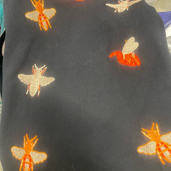 Embroidered bee sweater dress worn once black/orange orange ribbon trim XS - Picture 4 of 6